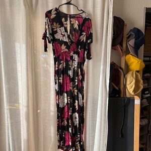 Billabong Black and Pink Floral Jumpsuit